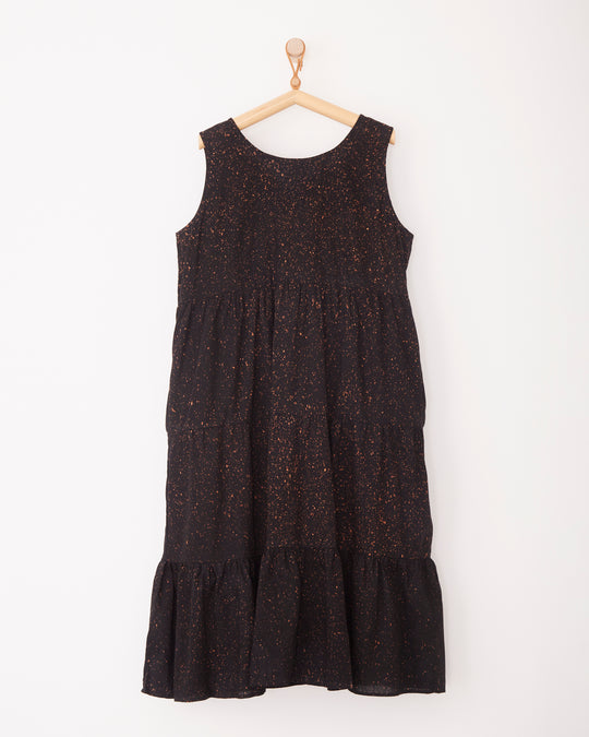 Tiered Sleeveless Sula Dress in Black Speckle