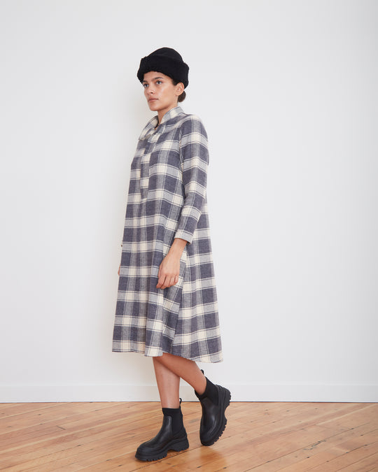 Thea Dress in Gray Plaid