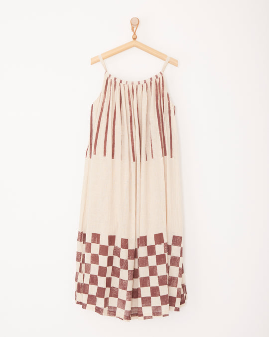 Double Layered Dress in Stripe/Check Print