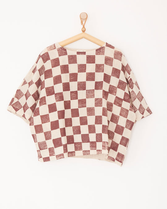 Crew Top in Check Print