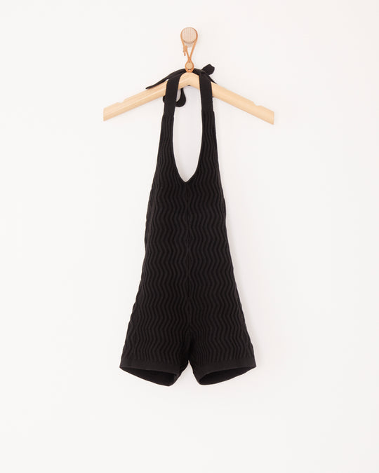 Knit Tie Swimsuit in Black