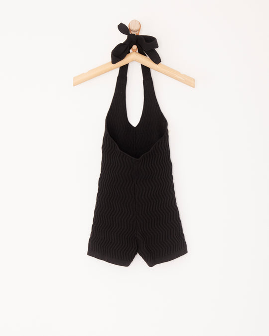 Knit Tie Swimsuit in Black