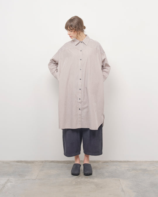 Oversized Shirt Dress in Brown/Ivory