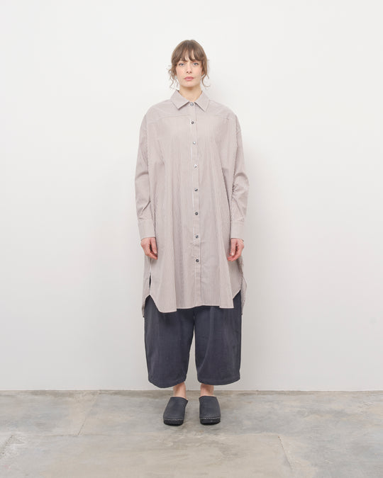 Oversized Shirt Dress in Brown/Ivory