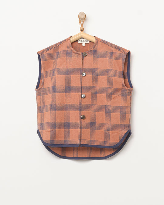 Pernille Vest/Scarf in Rust/Navy Plaid