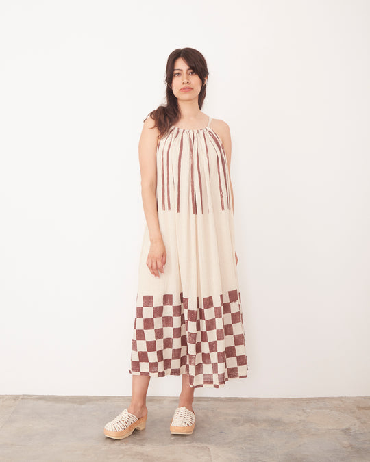 Double Layered Dress in Stripe/Check Print
