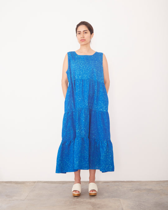 Tiered Sleeveless Sula Dress in Blue Speckle