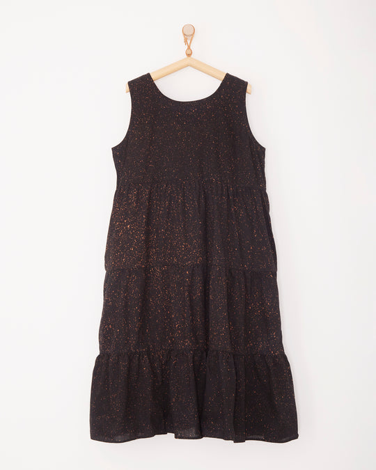 Tiered Sleeveless Sula Dress in Black Speckle