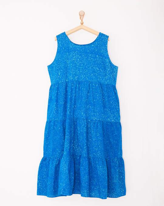 Tiered Sleeveless Sula Dress in Blue Speckle