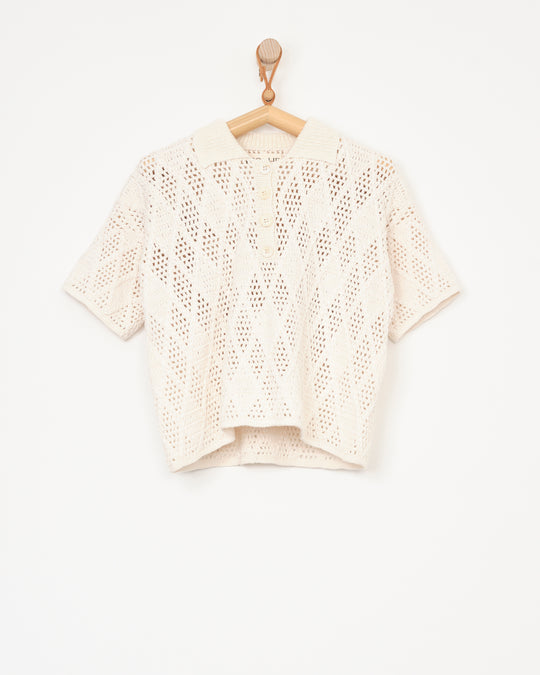 Argyle Crochet Polo in Cream