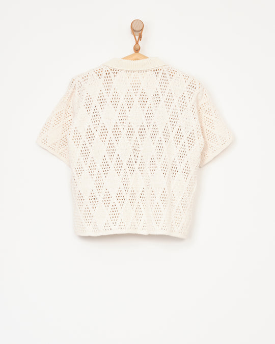 Argyle Crochet Polo in Cream