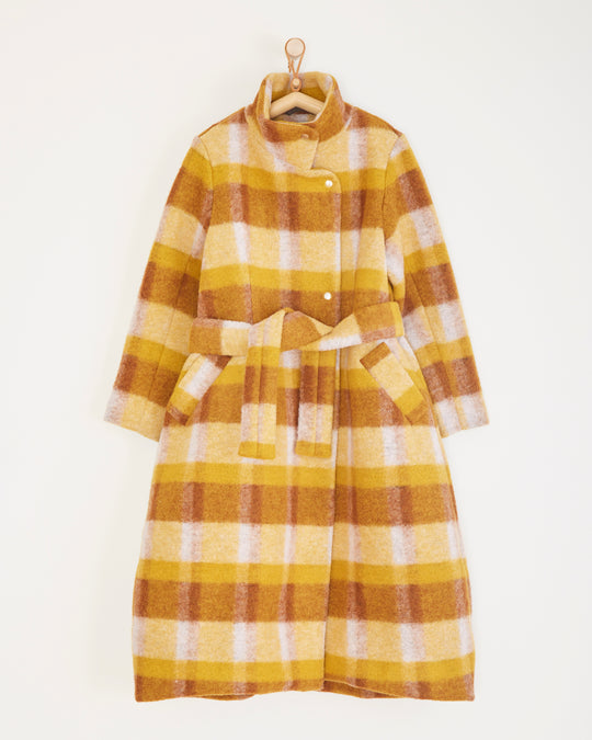 Halo Wool Coat in Brown Curry Tiles