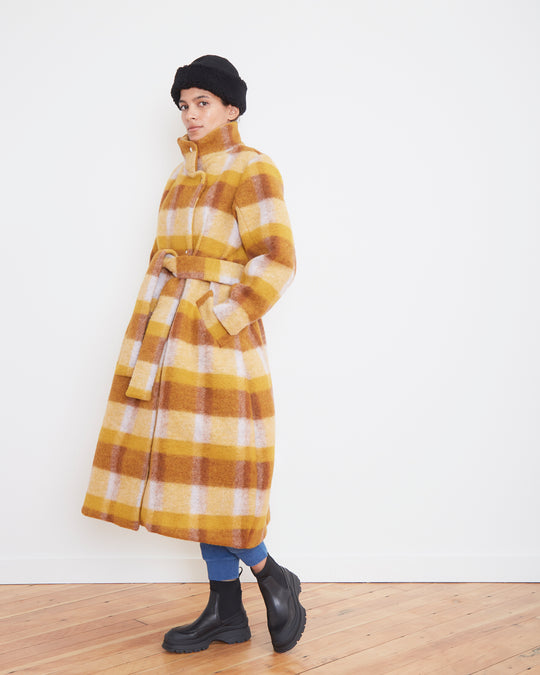 Halo Wool Coat in Brown Curry Tiles