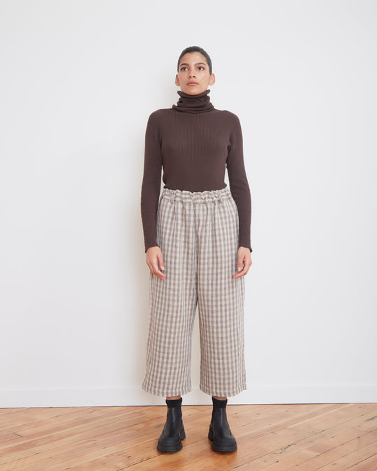 Gingham Check Pants in Beige